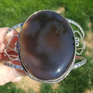 New Huge Onyx 925 Silver Cuff Bracelet.
